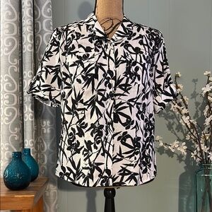 Westbound Petites Linen Tropical Print Camp Blouse